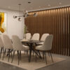 Walnut Room Divider with Lights in dining room